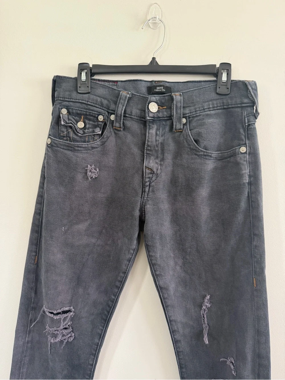 True Religion Men's Skinny Ripped Jeans in Faded Charcoal